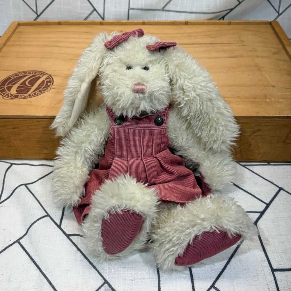 Boyds Bears Plush Bunny Rabbit‎ Small Cream Pink Corduroy Dress Bow Bearwear
